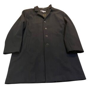 Bachrach Black Cashmere Wool Blend Button Front Coat Topcoat Trench Mens Size XL
